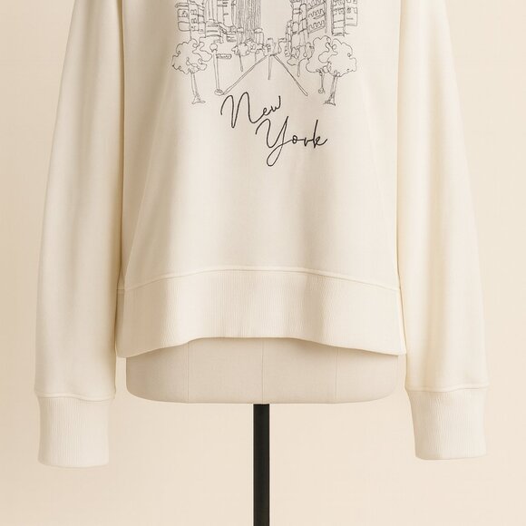 New York City Skyline Graphic Sweatshirt – Cream/White – Women’s - Picture 2 of 6